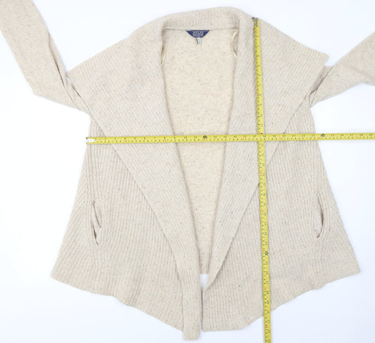 Joules Women Beige Wool Chunky Knit Open Collar Cardigan Size 10