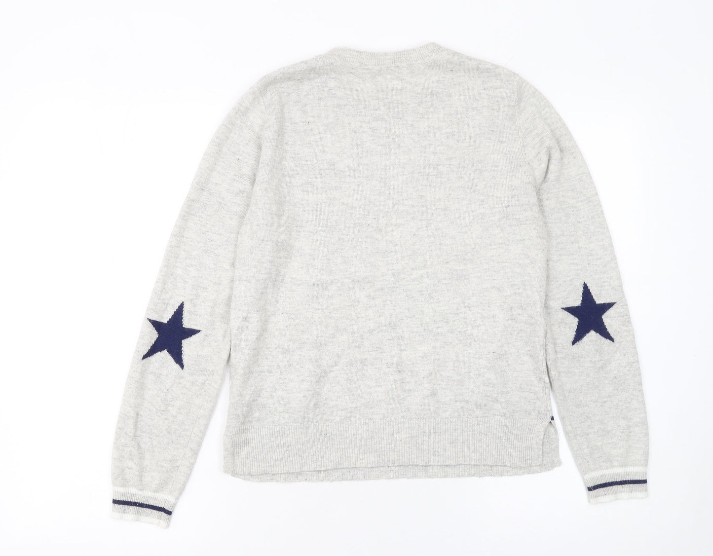 Oasis Women’s Grey Striped Star Jumper Size M Crew Neck Pullover
