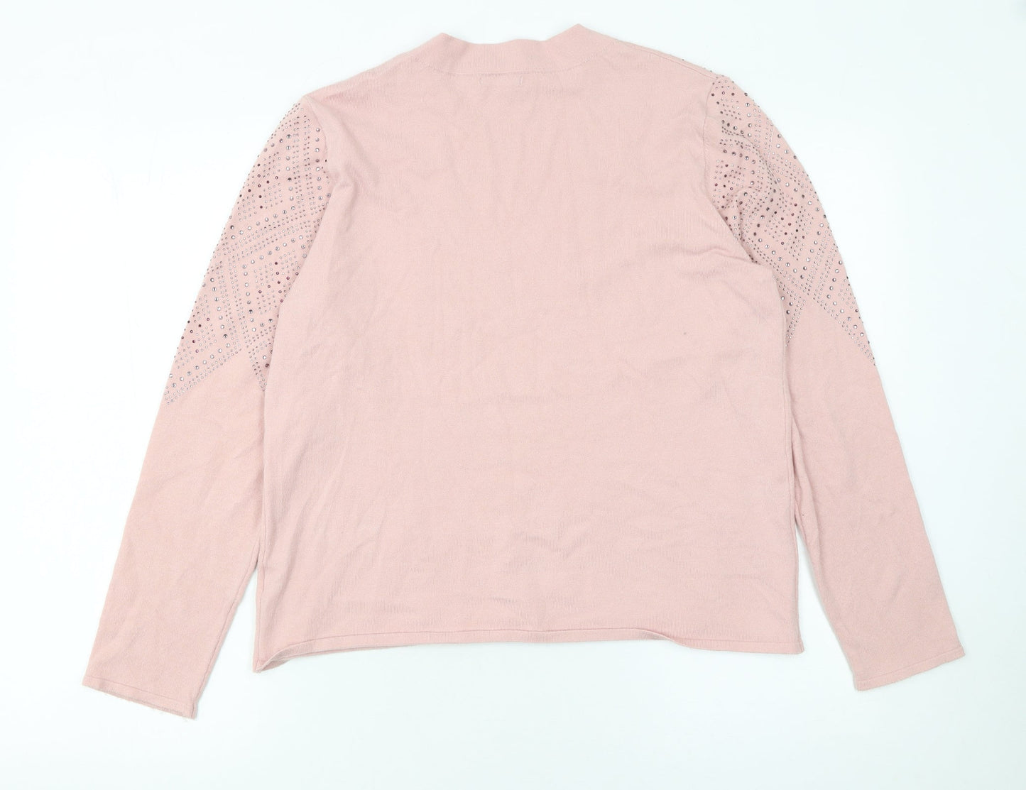 Roman Womens Pink Mock Neck Rhinestone Knit Jumper Size 14