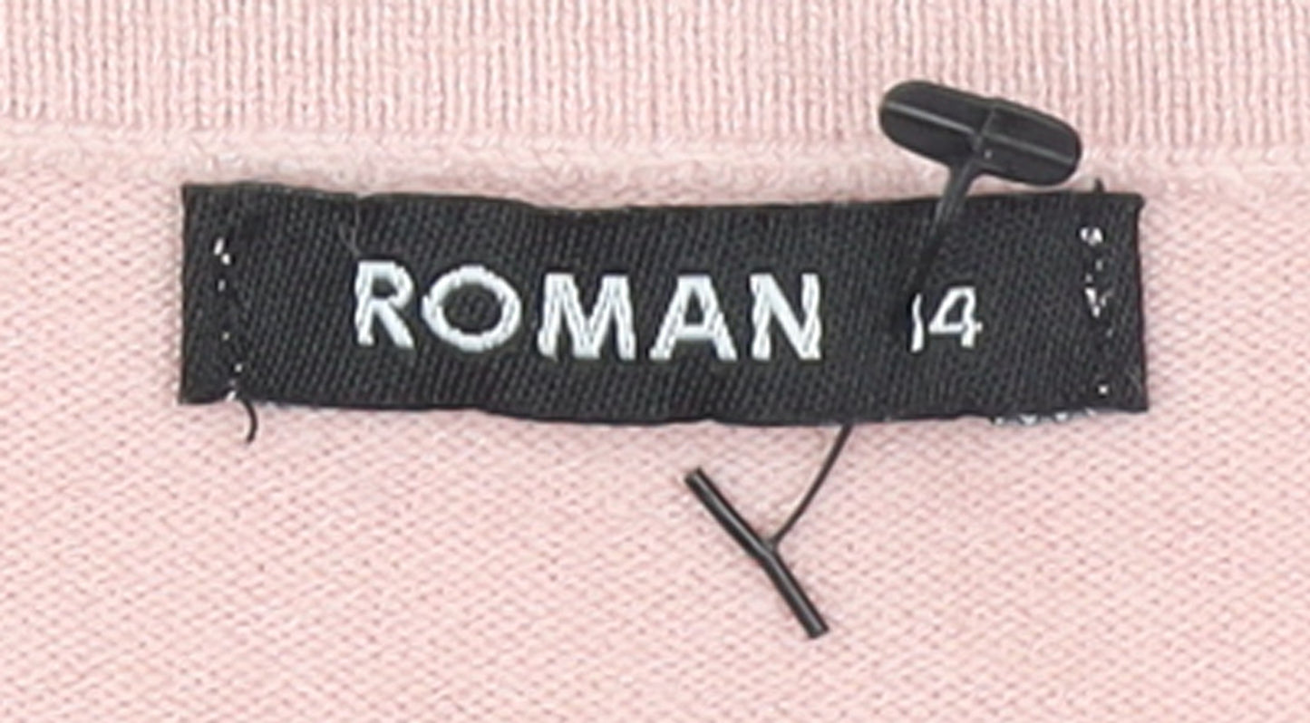 Roman Womens Pink Mock Neck Rhinestone Knit Jumper Size 14