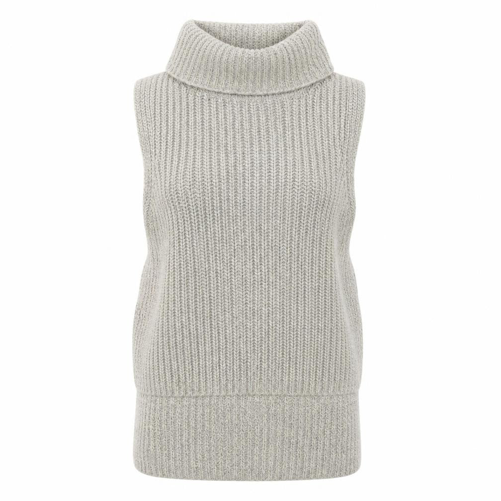 Seduce Women Beige Sleeveless Roll Neck Chunky Knit Vest Jumper Size 12