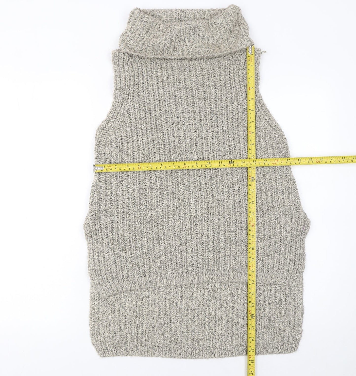 Seduce Women Beige Sleeveless Roll Neck Chunky Knit Vest Jumper Size 12