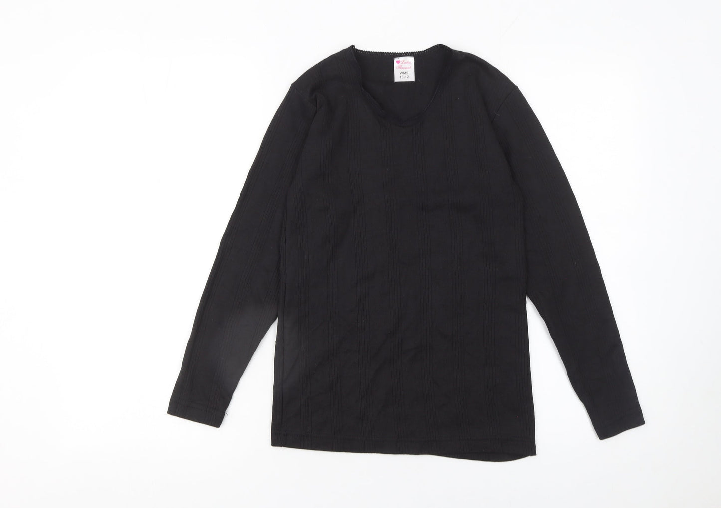 Ladies Thermal Girls Black Long Sleeve V-Neck T-Shirt Size 10-12 Years