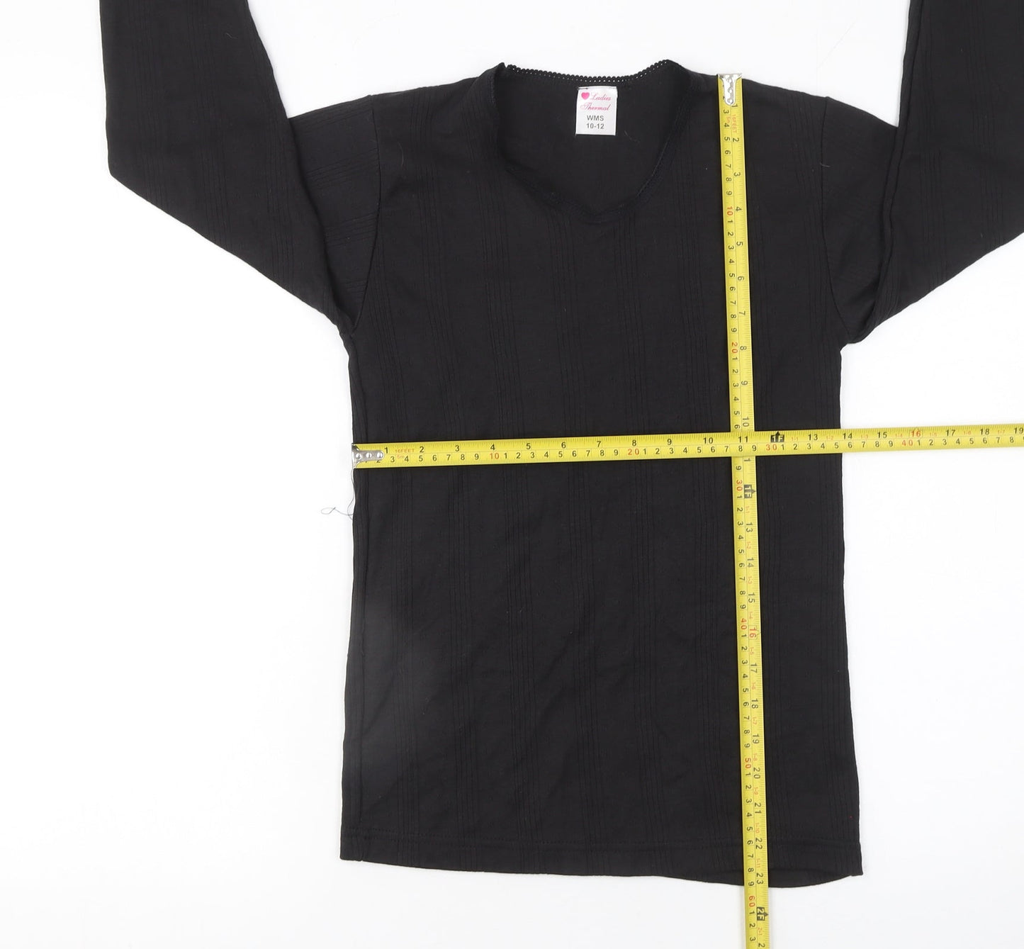Ladies Thermal Girls Black Long Sleeve V-Neck T-Shirt Size 10-12 Years