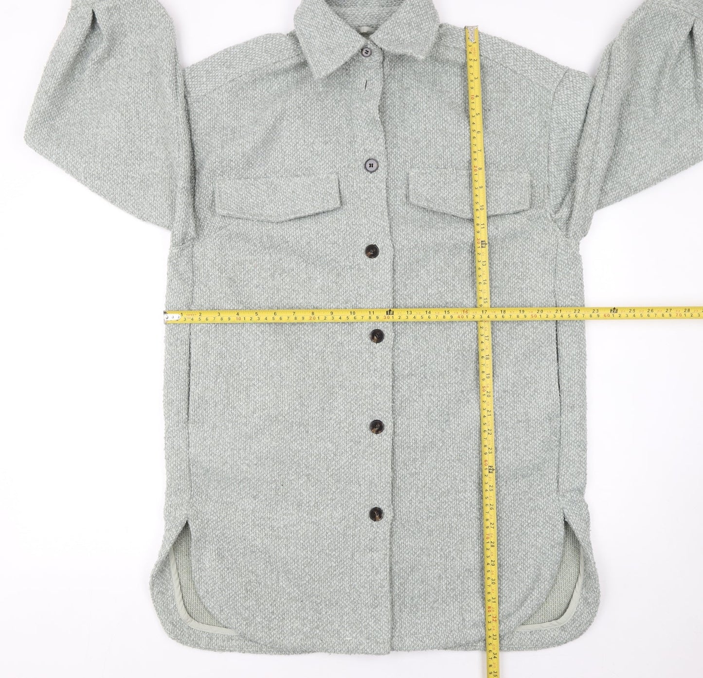 H&M Women's Grey Long Tweed Button Jacket Size S