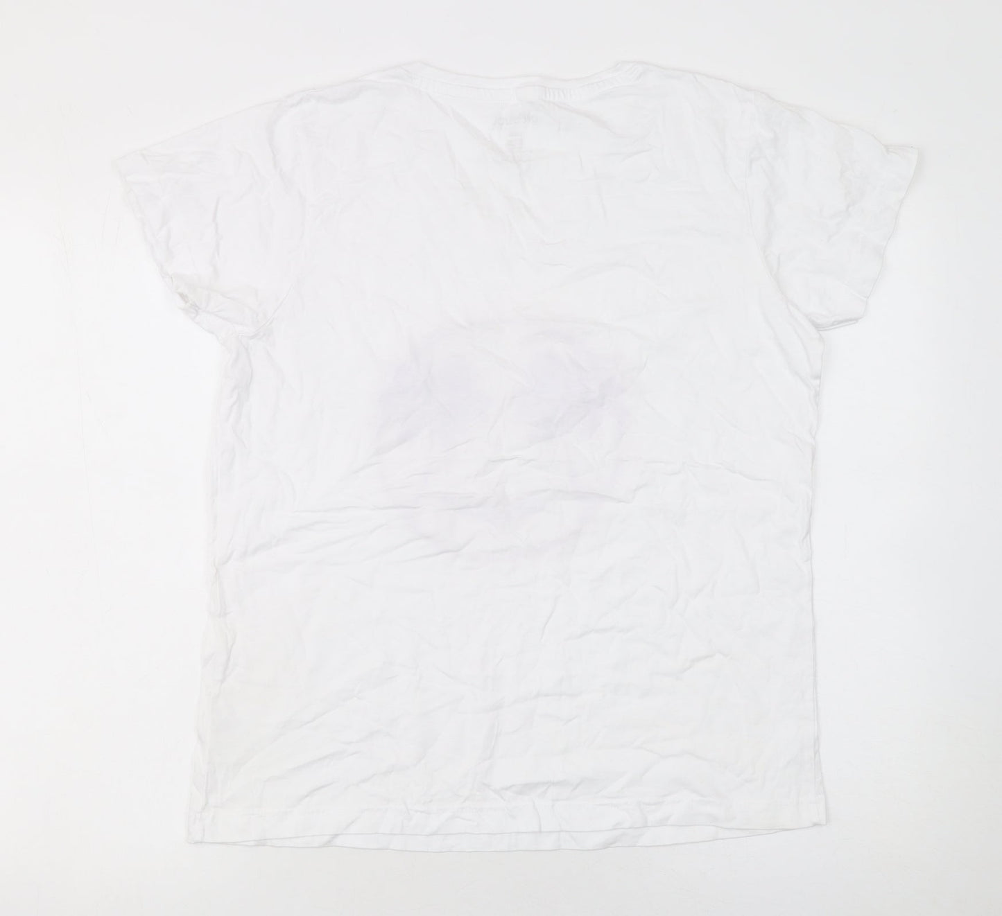 Del Sol Women White V-Neck St Lucia Cotton T-Shirt Size L