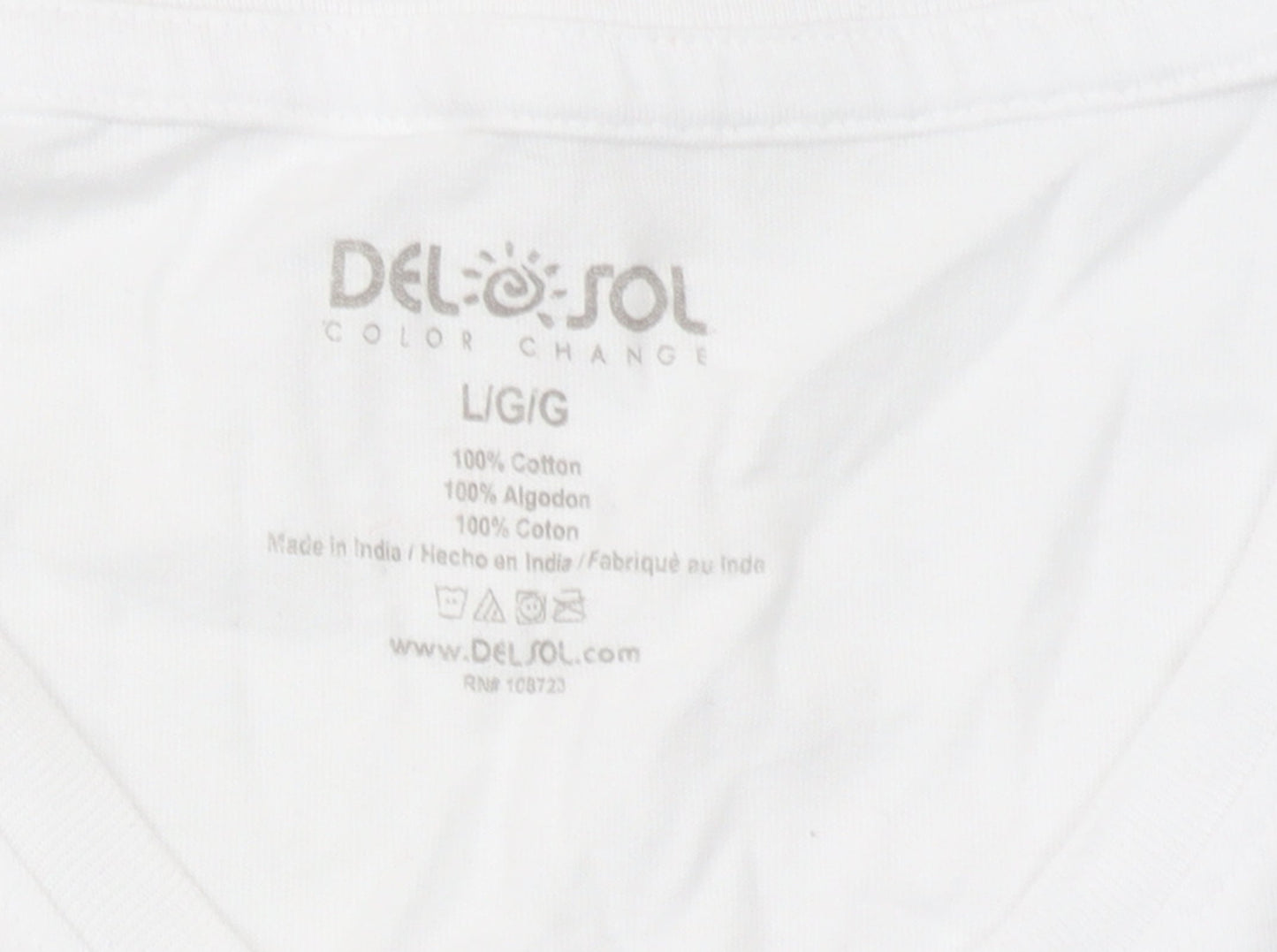 Del Sol Women White V-Neck St Lucia Cotton T-Shirt Size L