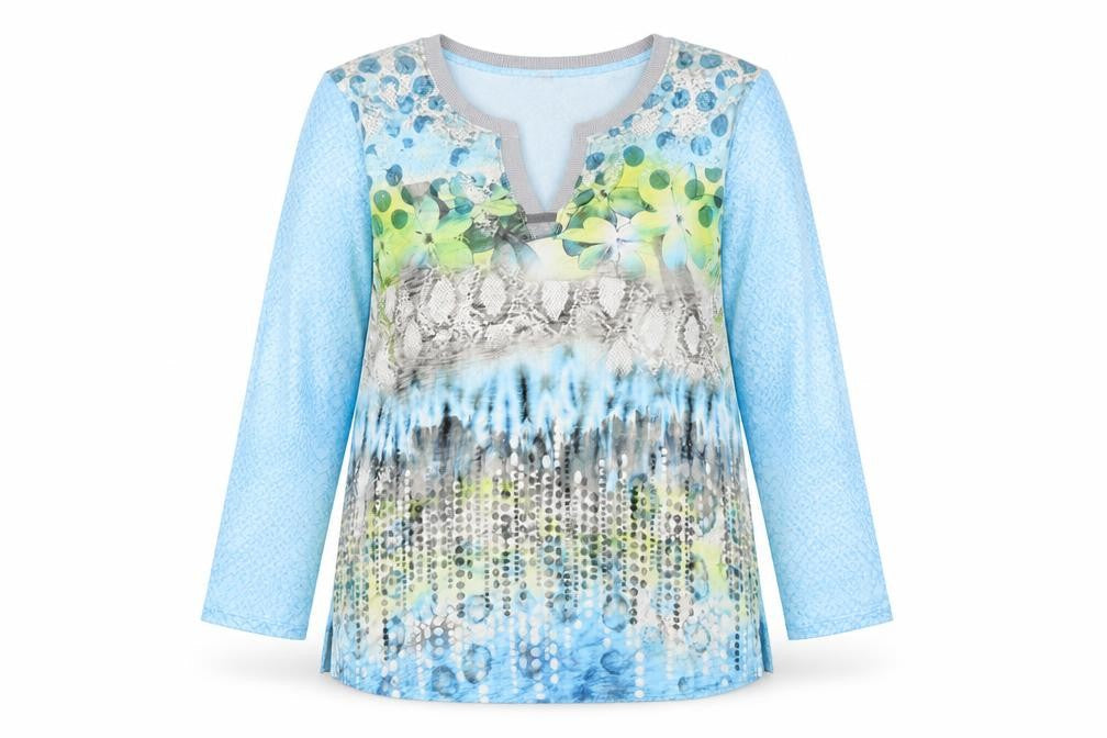 Raer Women Blue Multicoloured 3/4 Sleeve Viscose Tunic Top Size 16