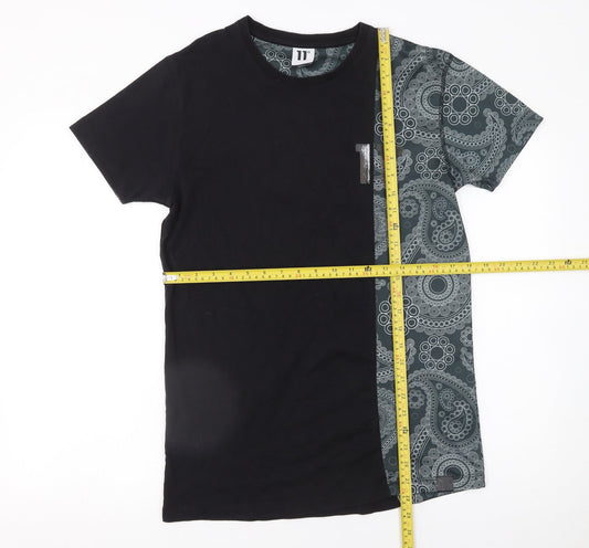 11 Degrees Men's Black & Grey Paisley Short Sleeve T-Shirt Size S