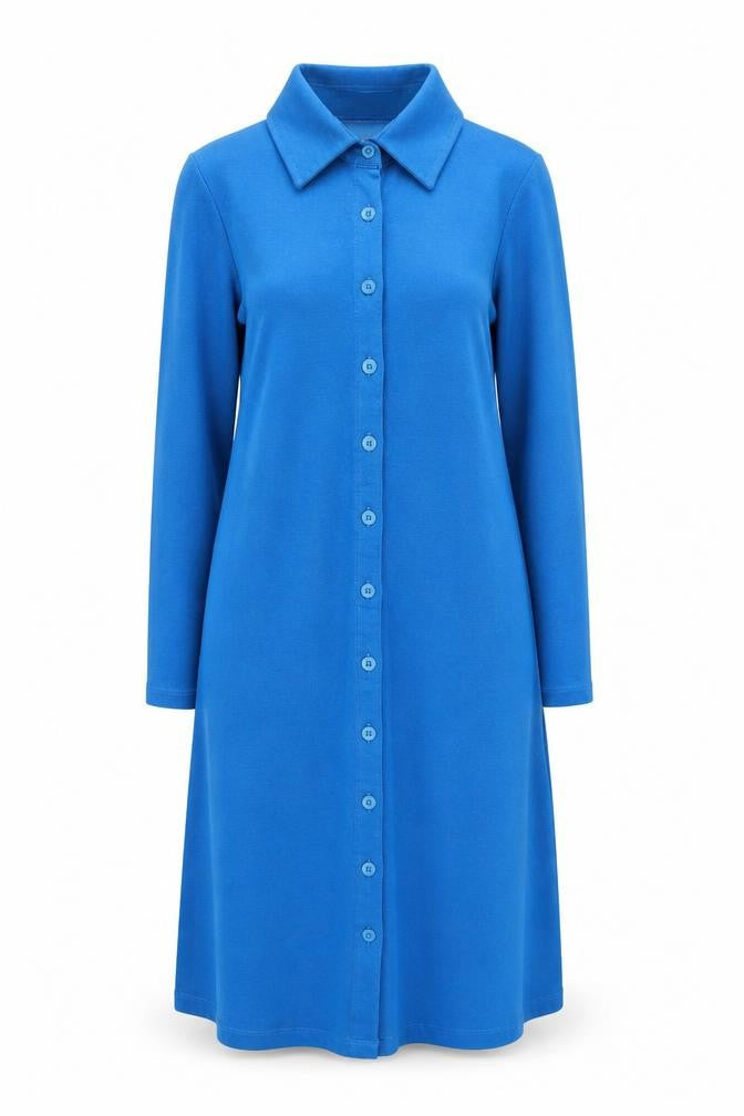 Motel Womens Blue XS Long Sleeve Button Shirt Dress Cotton Blend