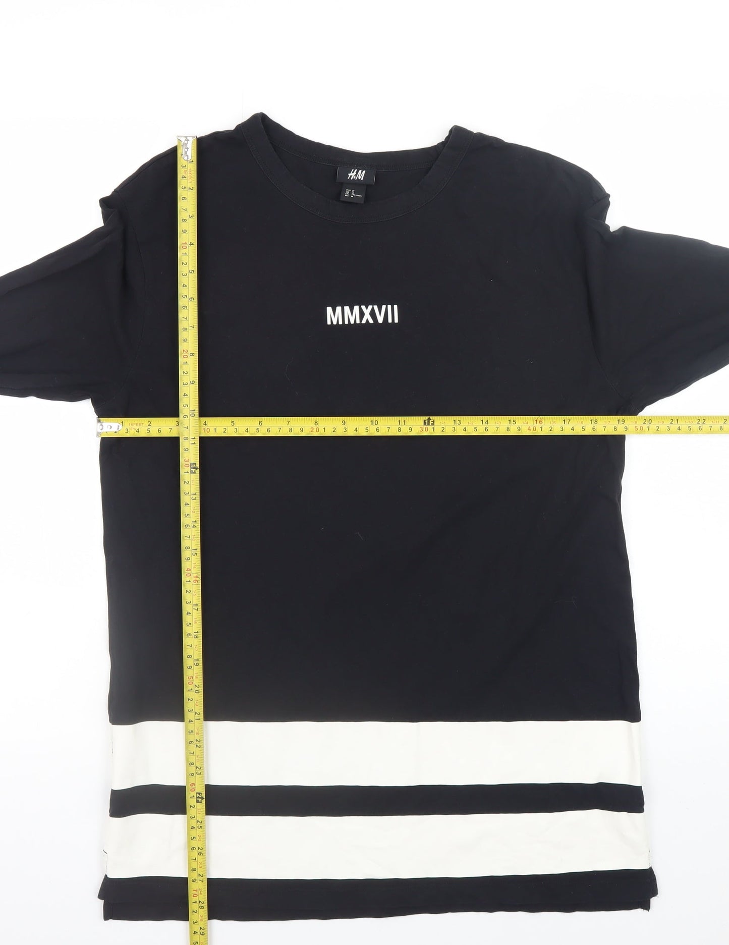 H&M Men's Black Long Sleeve Colourblock Cotton T-Shirt Size M