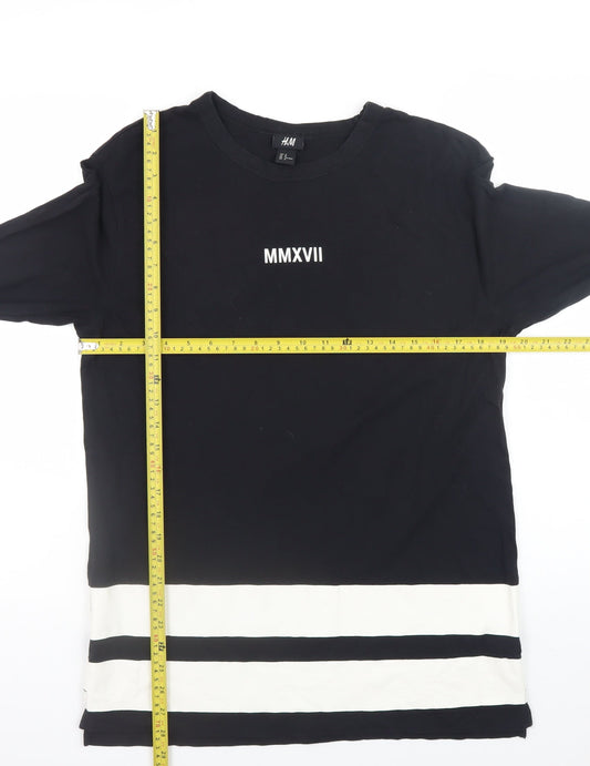 H&M Men's Black Long Sleeve Colourblock Cotton T-Shirt Size M