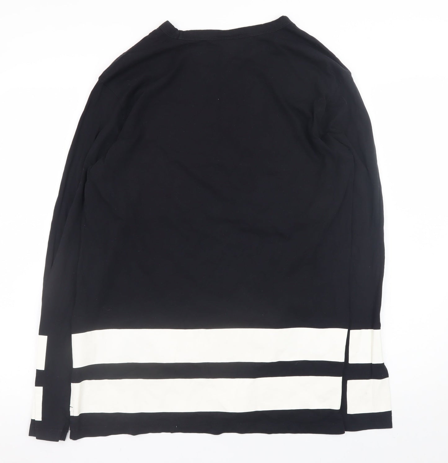 H&M Men's Black Long Sleeve Colourblock Cotton T-Shirt Size M