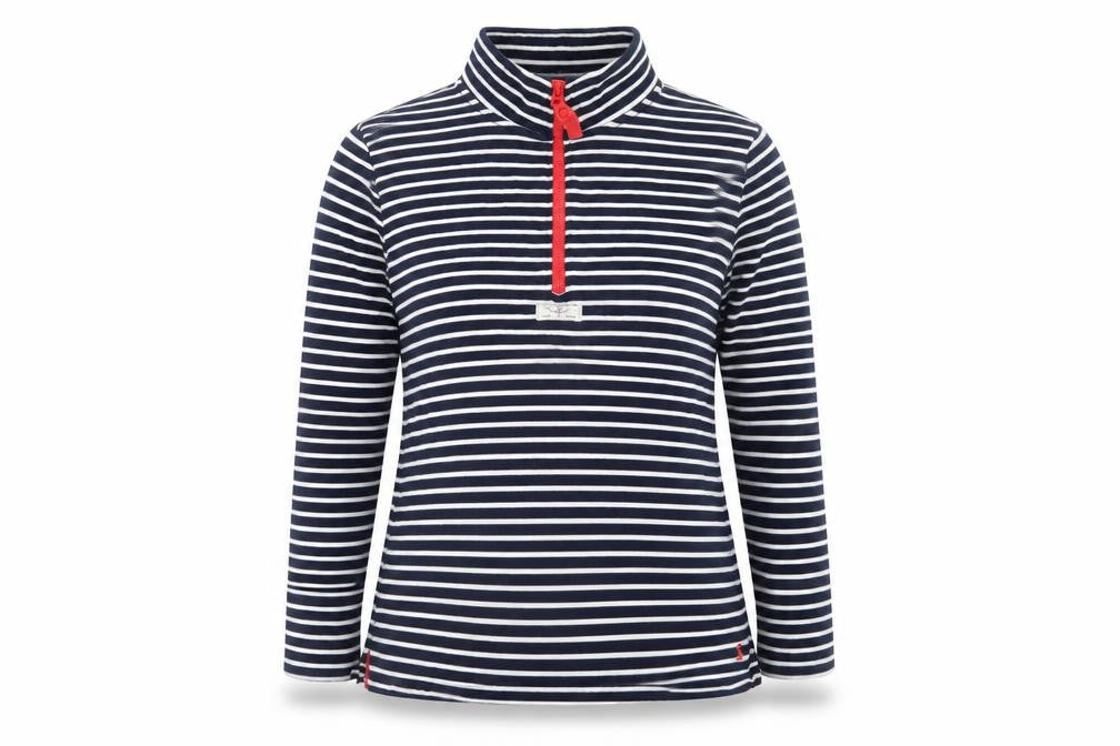 Joules Women Navy Stripe 1/2 Zip Sweatshirt UK 10 Cotton Nautical