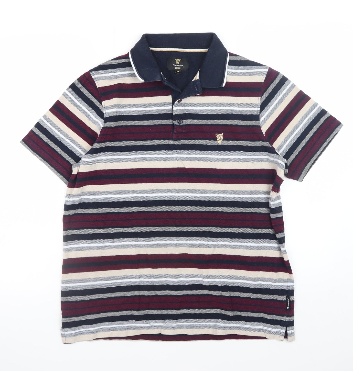 Guinness Men's Multicoloured Striped Cotton Polo Shirt M