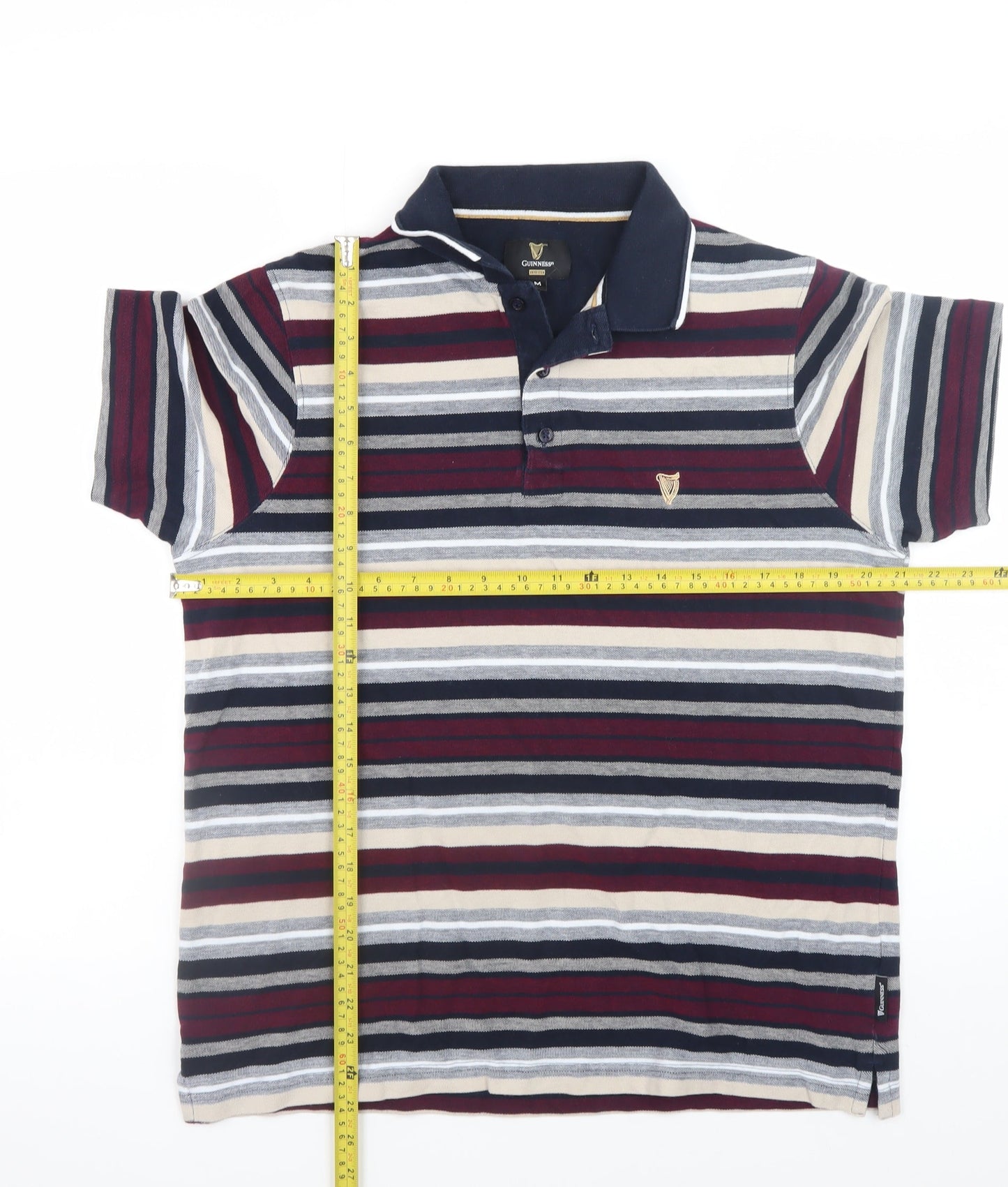 Guinness Men's Multicoloured Striped Cotton Polo Shirt M