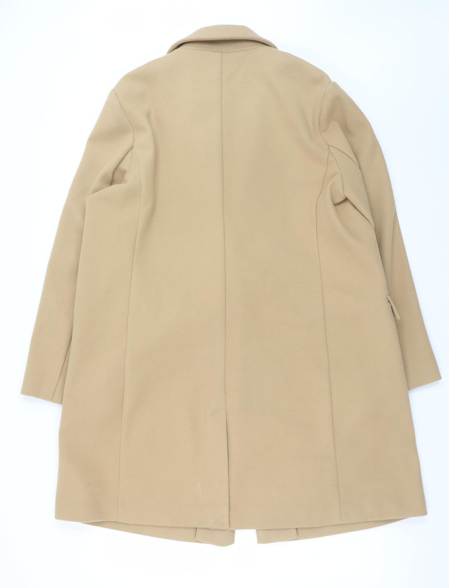 Primark Women Beige Mid-Length Overcoat Lined Button Coat Size L