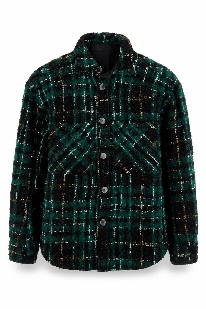Undefined Women Green Check Wool Blend Button Down Shacket 2XL