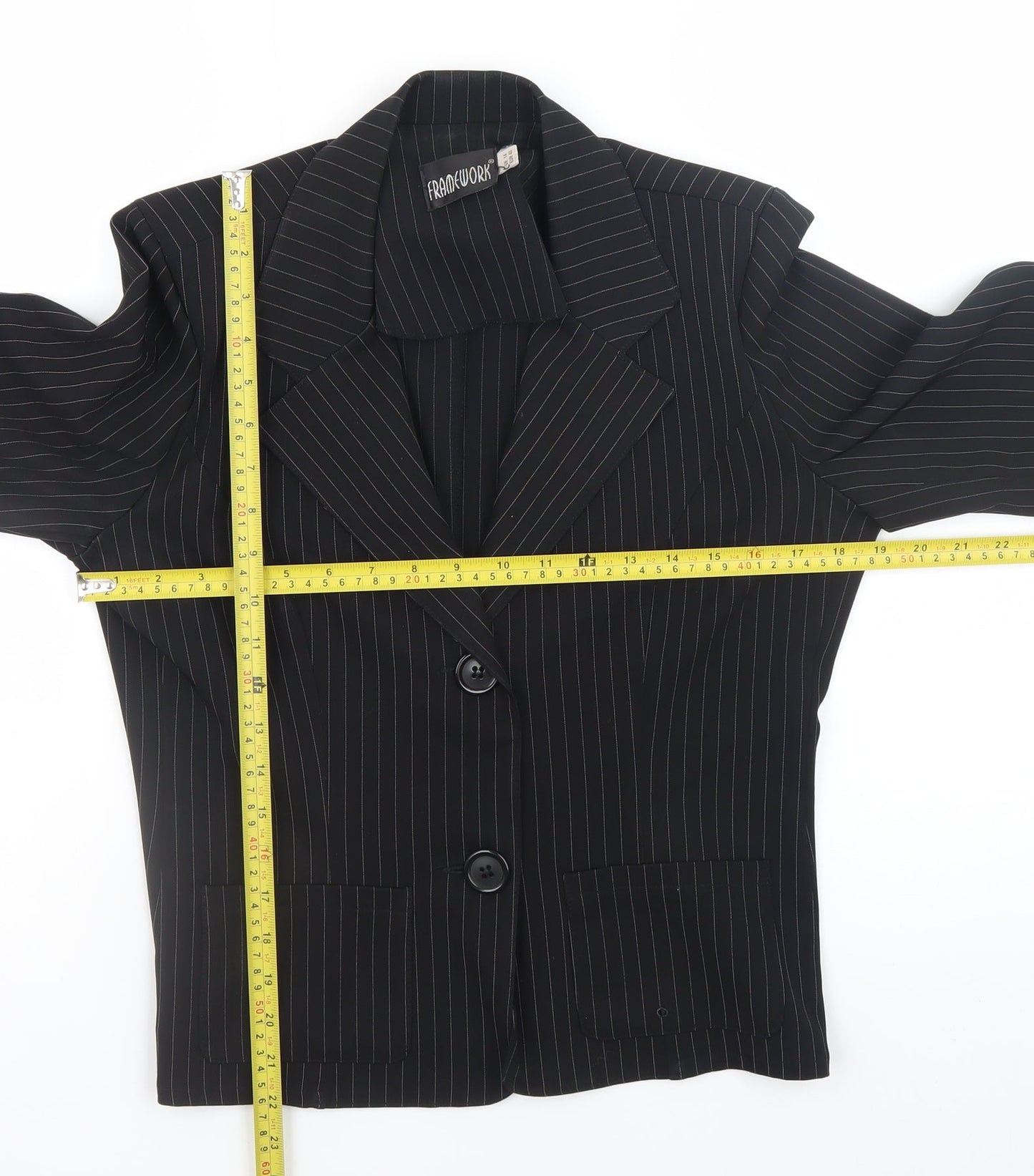 FRAME-WORK Women's Black Pinstripe Blazer Jacket UK 14