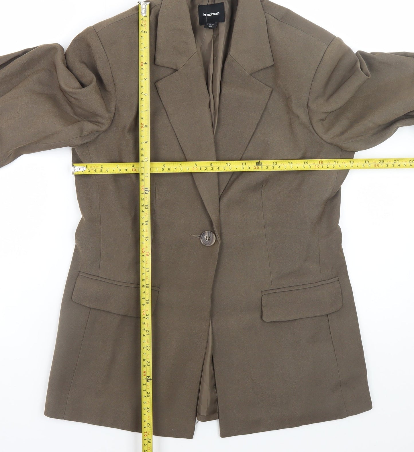 Boohoo Womens Brown Blazer Jacket Size 10 Lined Polyester Workwear Style