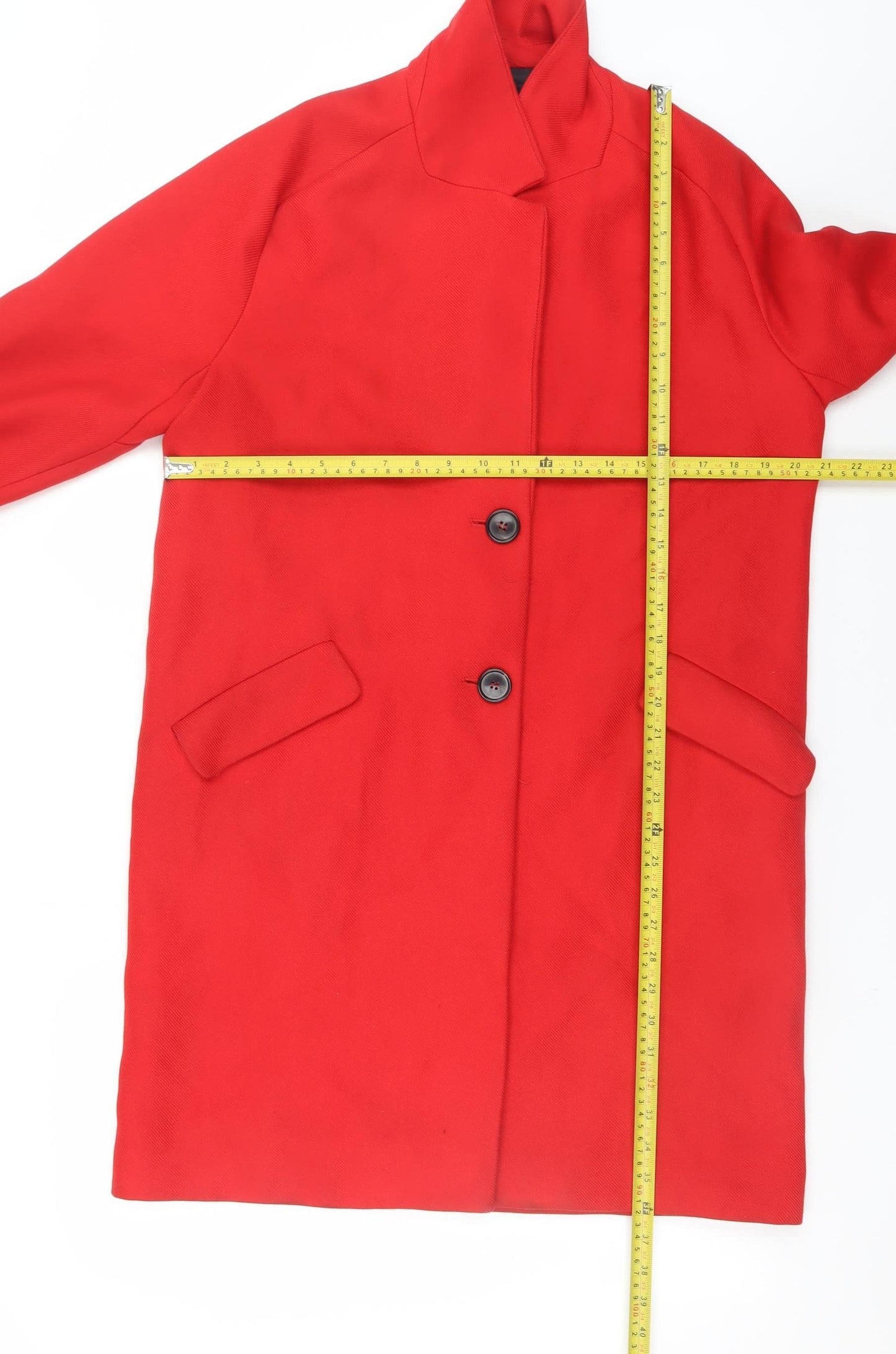 Zara Women Red Wool Blend Mid-Length Overcoat Size 12