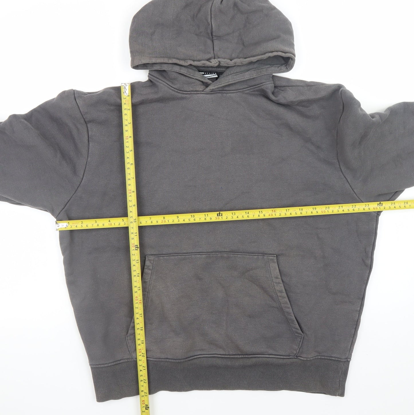 ASOS Design Men's Grey Pullover Hoodie Cotton Blend Size M