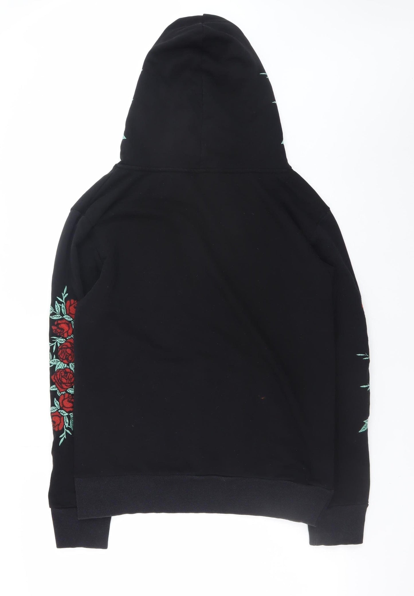 Boohoo Black Rose Embroidered Pullover Hoodie Women M Floral Casual