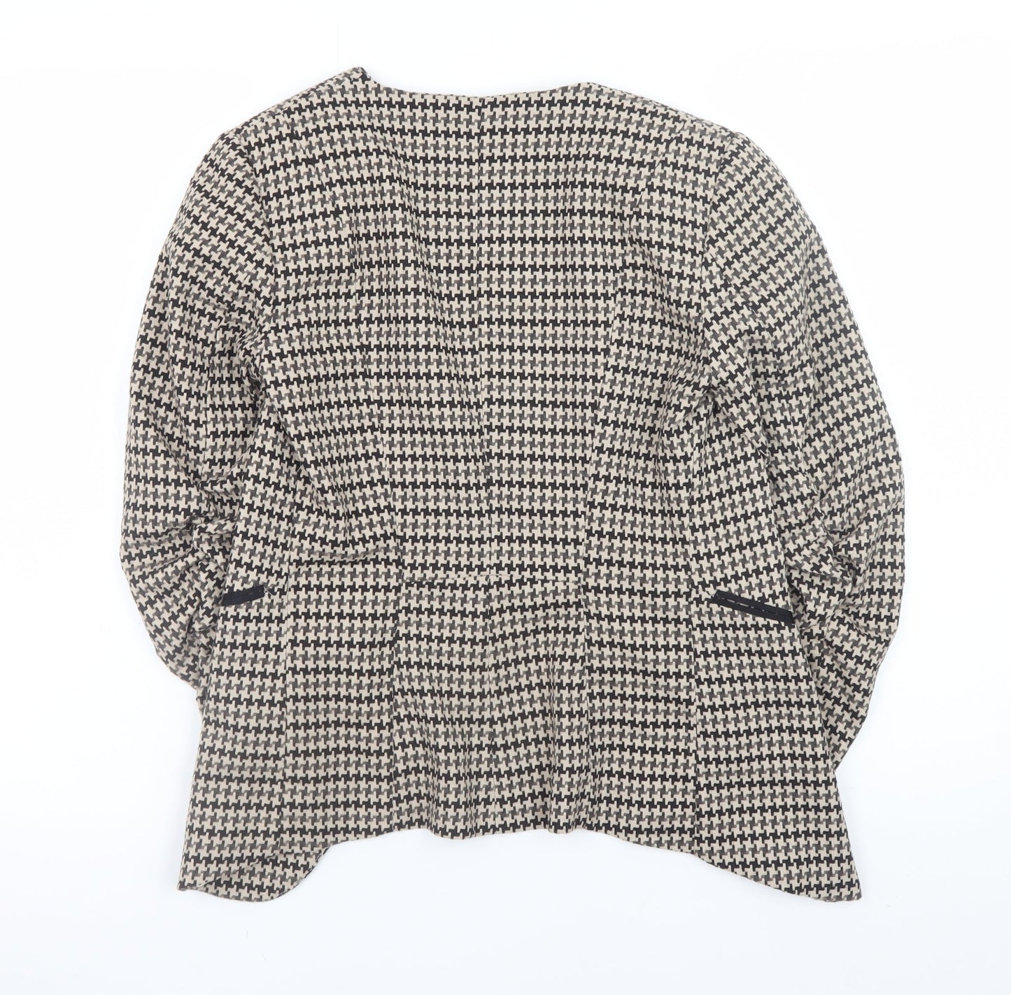 H&M Women Beige Houndstooth Blazer Jacket Size 8 Classic Lined Workwear