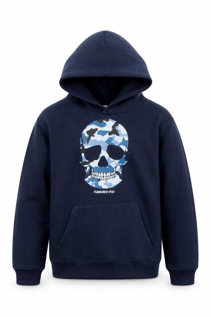 Kangaroo Poo Boys Blue Camouflage Skull Pullover Hoodie 9-10 Years