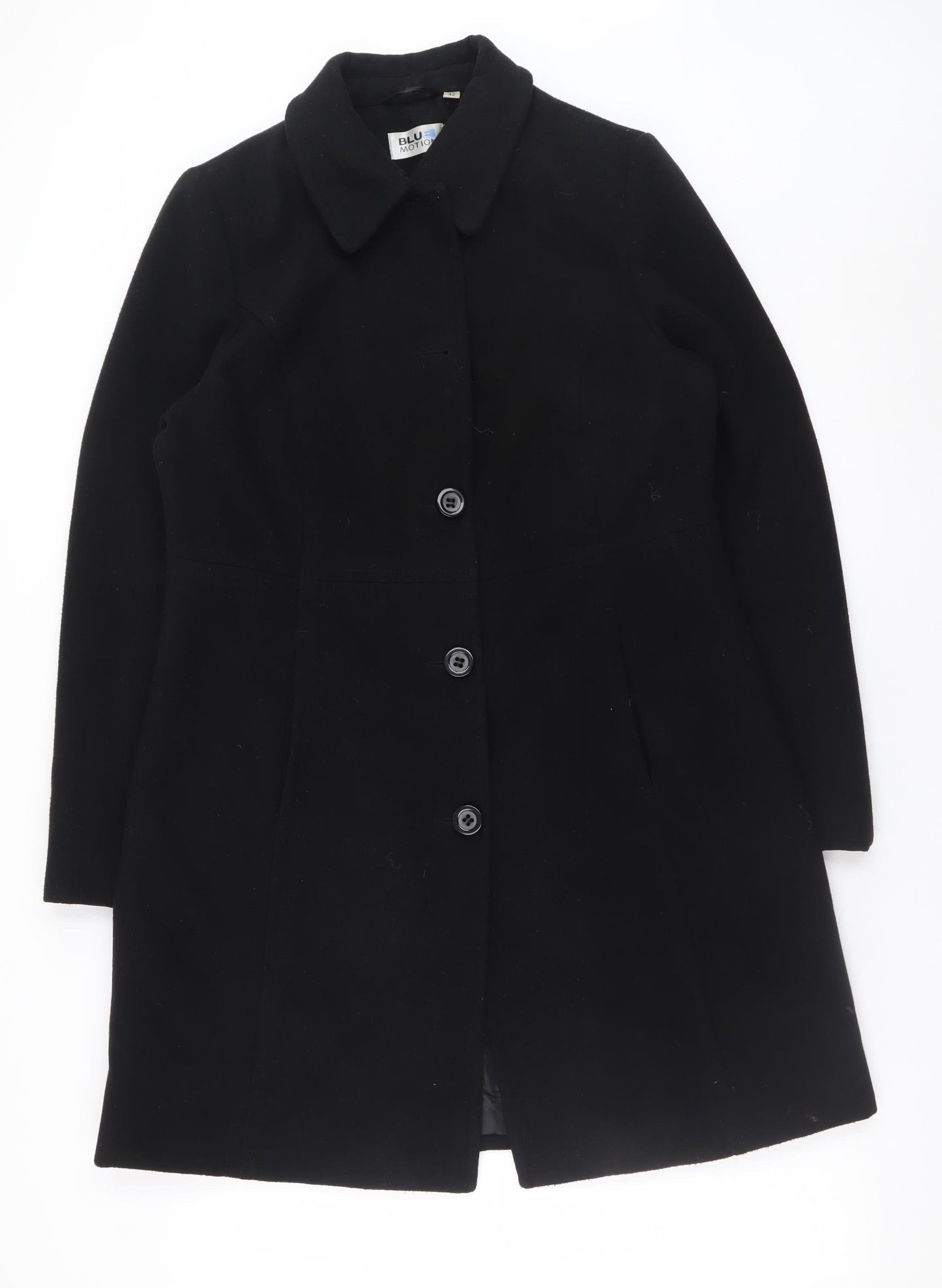 Blue Motion Womens Black Long Overcoat Size 14 Lined Twill Style