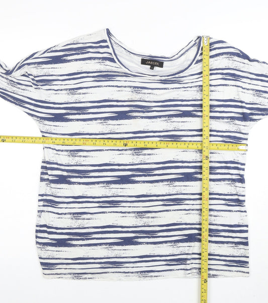 Jaeger Women's Blue Stripe 3/4 Sleeve Viscose Jersey T-Shirt M