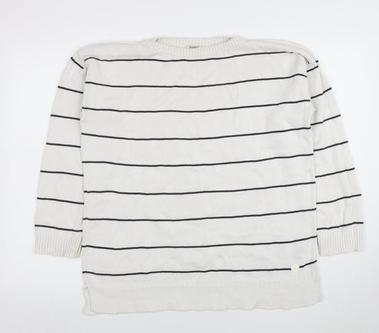 Barbour Women White Striped Cotton Jumper Size 16 Nautical Pullover