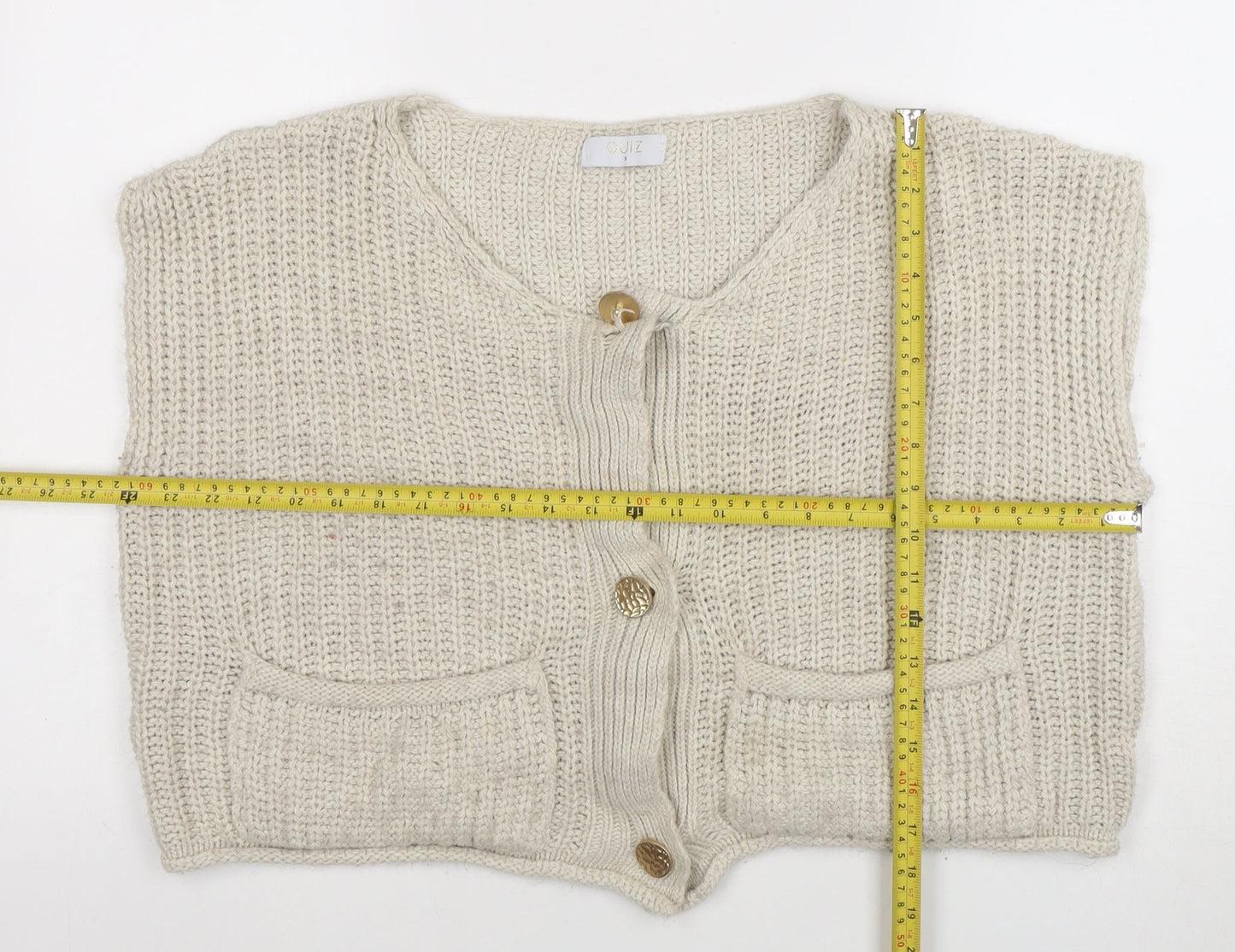 Quiz Women's Beige Sleeveless Chunky Knit Button Cardigan S