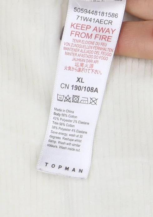 Topman Men’s Ivory Corduroy 1/2 Zip Sweatshirt XL Regular Fit
