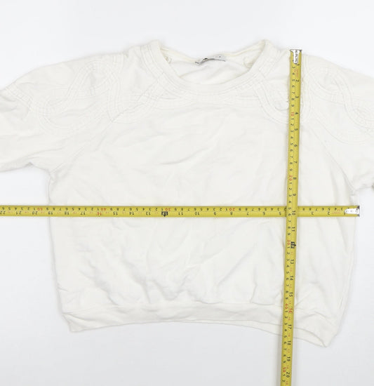 Topshop Women Ivory Embroidered Pullover Sweatshirt UK 8 Cotton