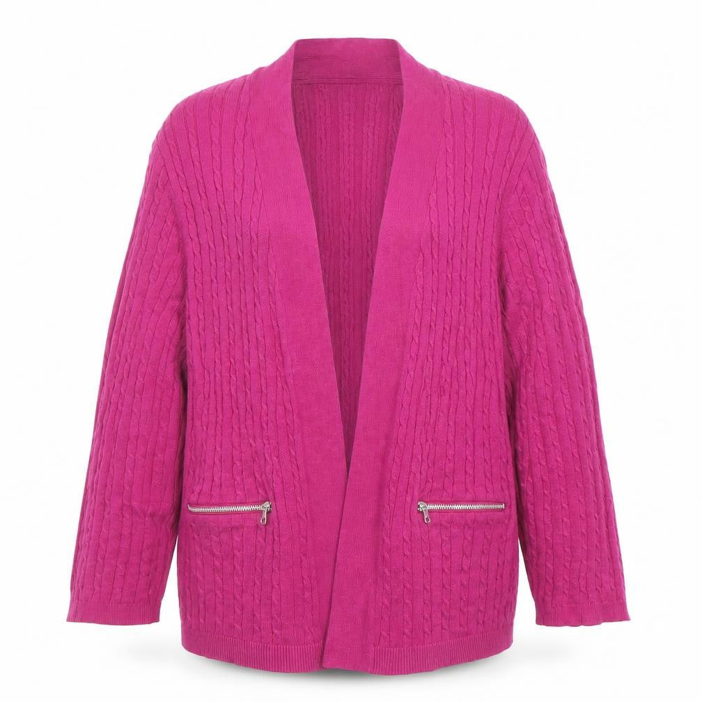 Maine New England Women's Pink Cable-Knit Cardigan Size 16 Cotton Blend