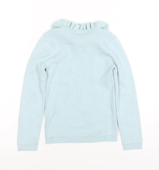 George Girls Blue Ruffle Neck Long Sleeve Ribbed Pullover Jumper 4-5 Years