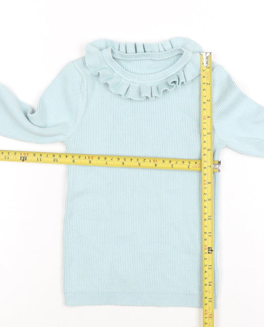 George Girls Blue Ruffle Neck Long Sleeve Ribbed Pullover Jumper 4-5 Years