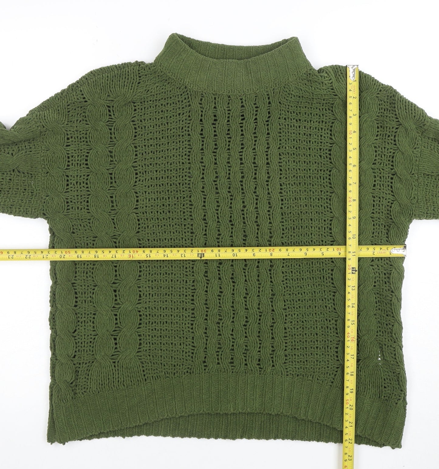 Natural Women’s Green Mock Neck Cable Knit Pullover Jumper Size S