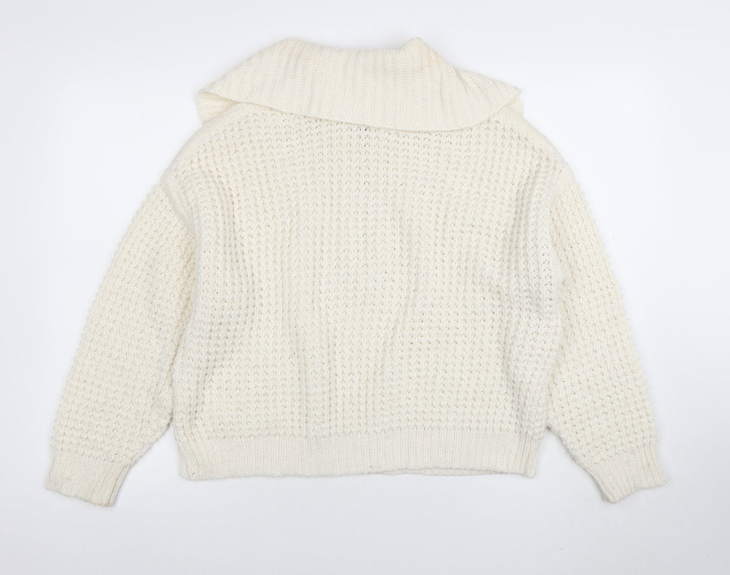 Pull & Bear Women's Ivory Chunky Half Zip Knit Jumper Size S