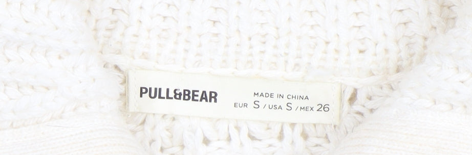 Pull & Bear Women's Ivory Chunky Half Zip Knit Jumper Size S