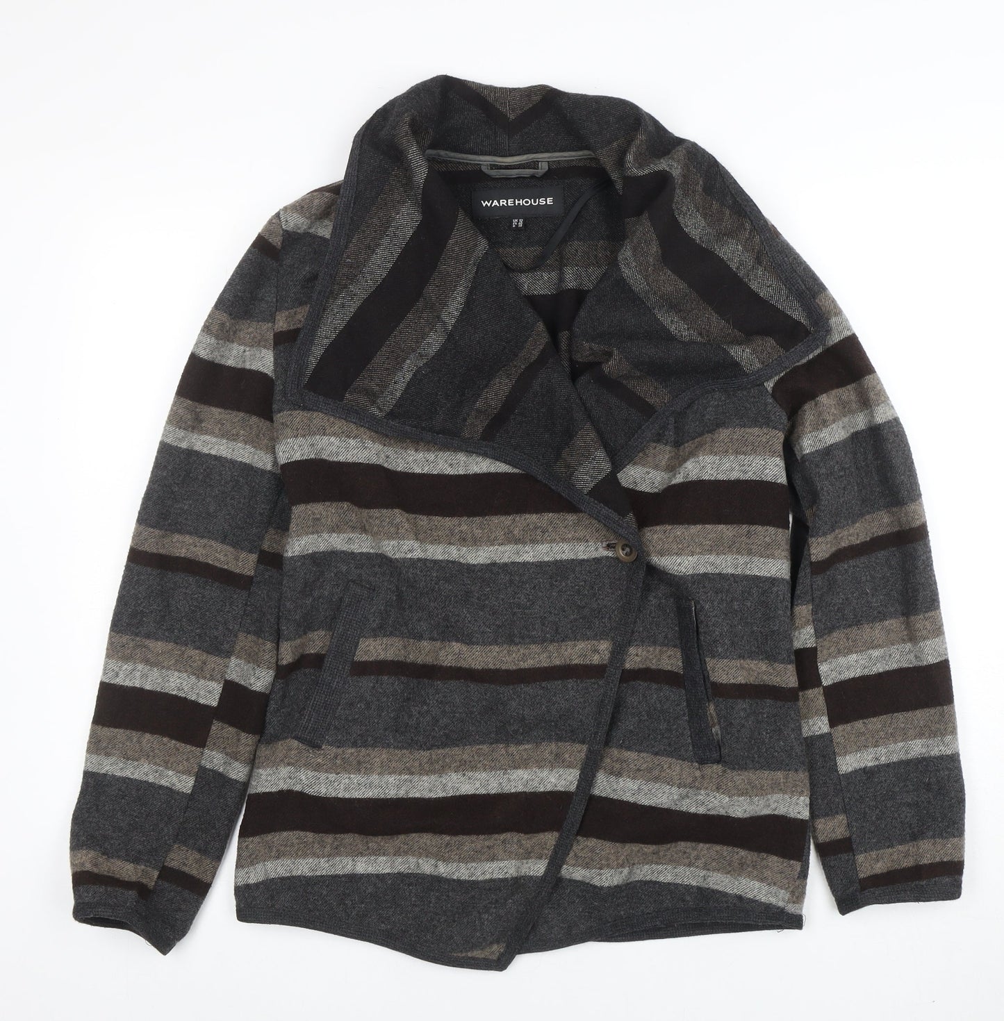 Warehouse Women’s Grey Striped Long Sleeve Cardigan UK 12