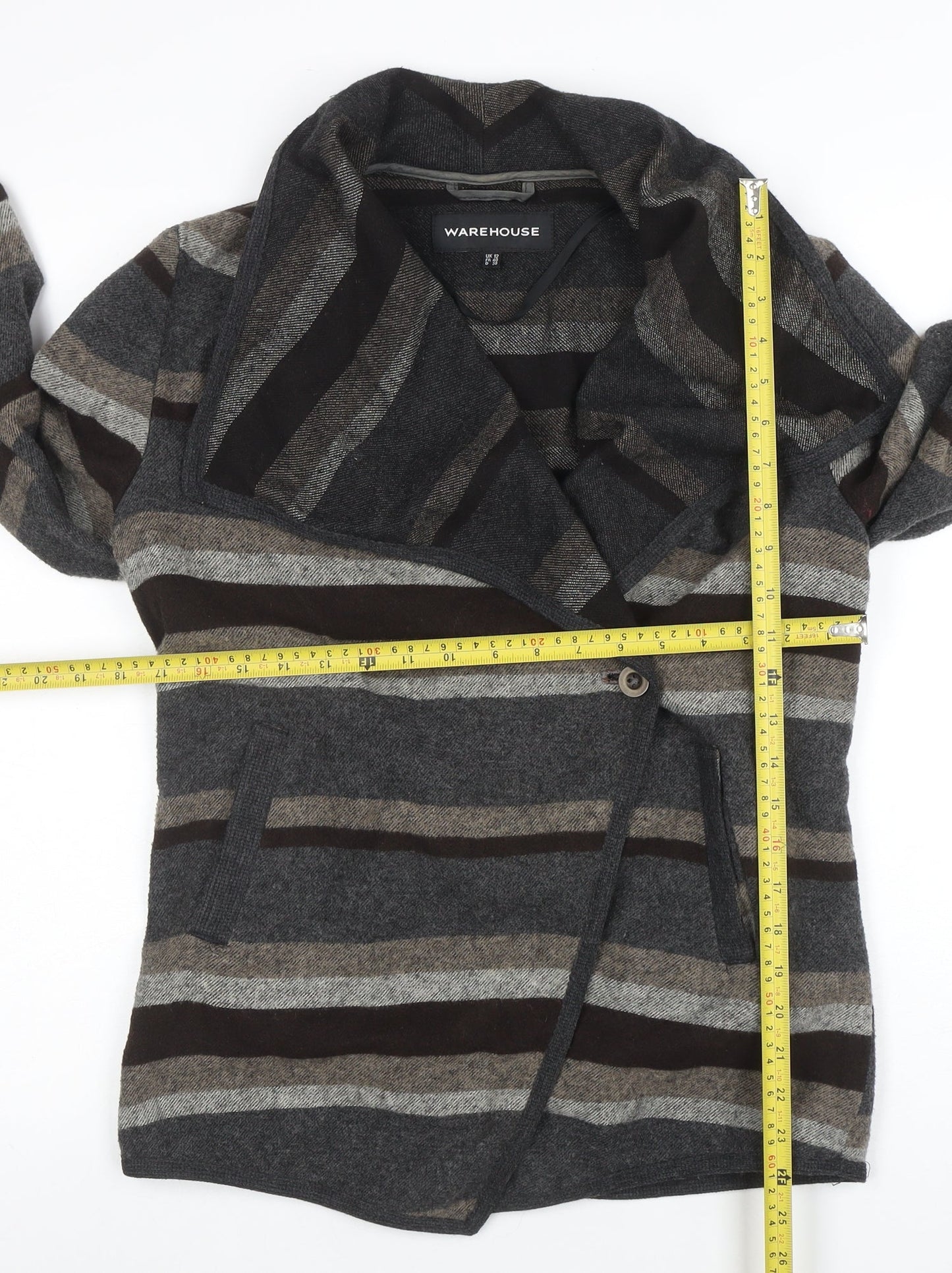 Warehouse Women’s Grey Striped Long Sleeve Cardigan UK 12