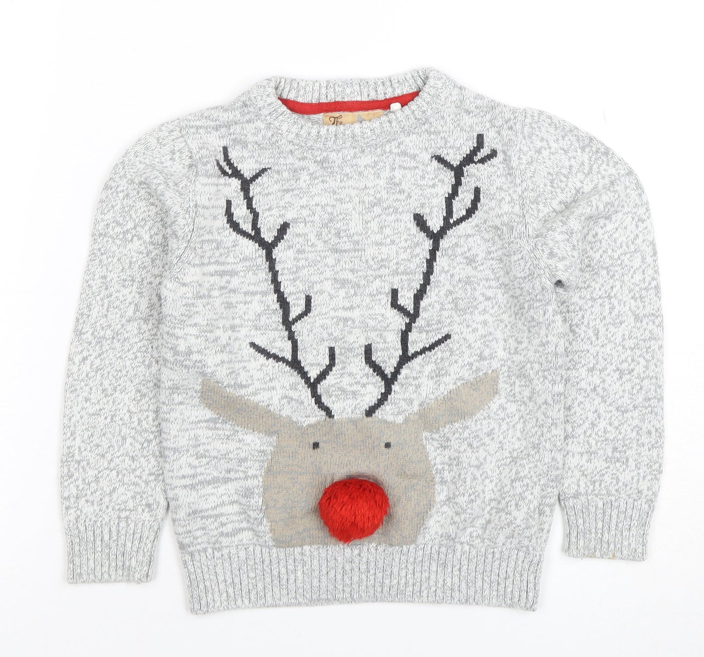 Next Boys Grey Christmas Reindeer Pullover Jumper 4-5 Years Cotton