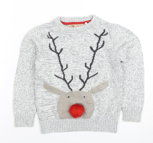 Next Boys Grey Christmas Reindeer Pullover Jumper 4-5 Years Cotton