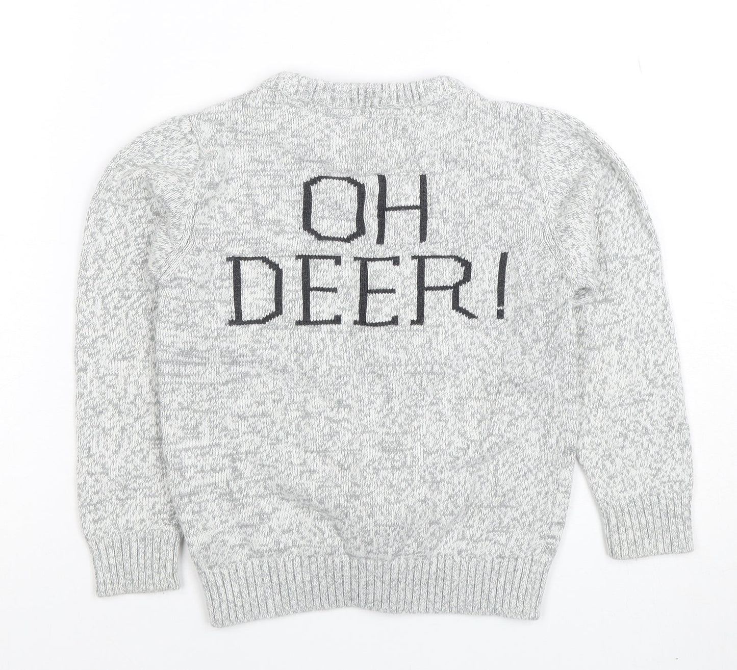 Next Boys Grey Christmas Reindeer Pullover Jumper 4-5 Years Cotton
