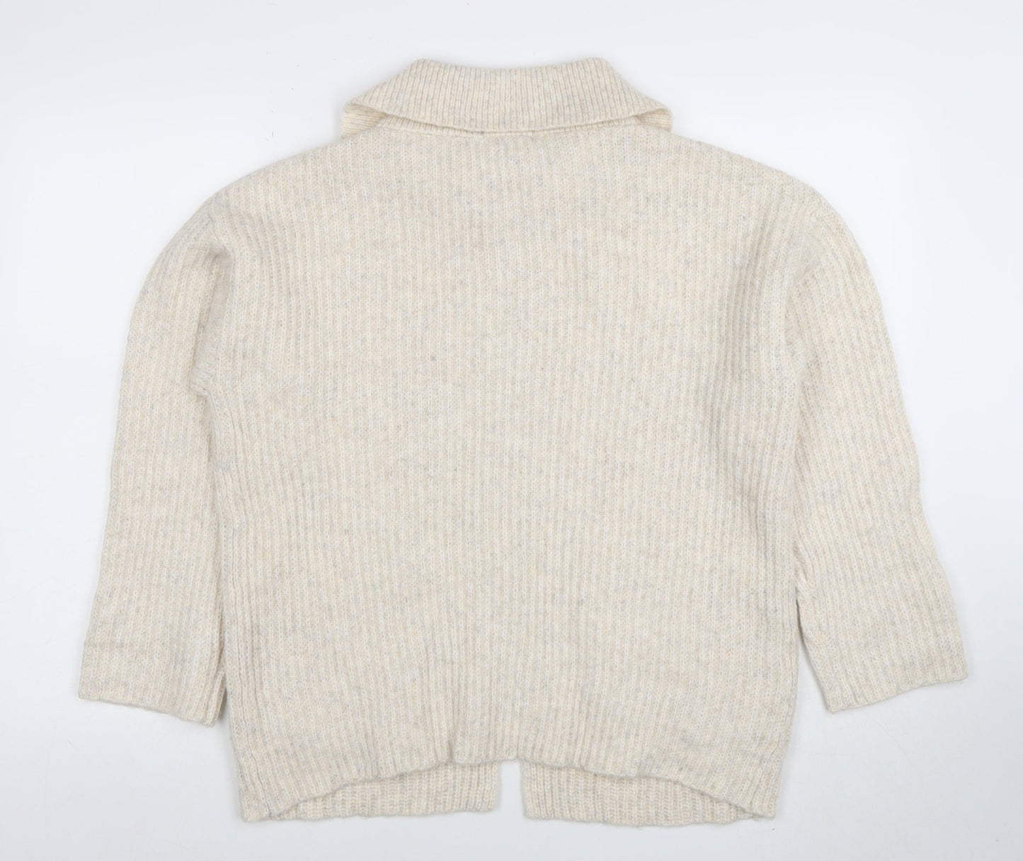 Tu Women Beige Collared Full Zip Knit Jumper Size 10