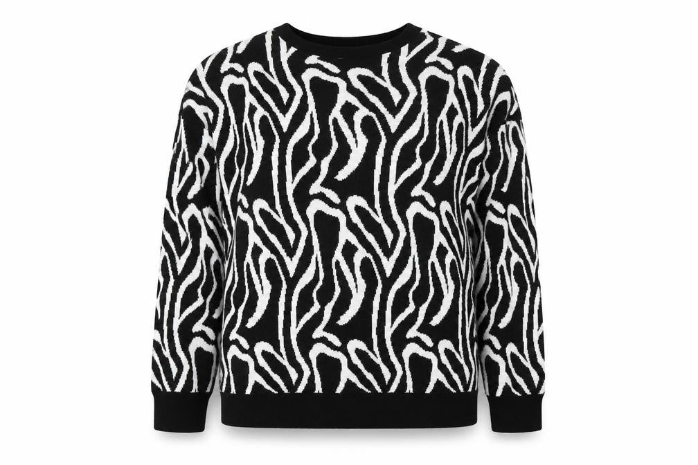 In The Style Women’s Black Zebra Knit Jumper Size L Crew Neck