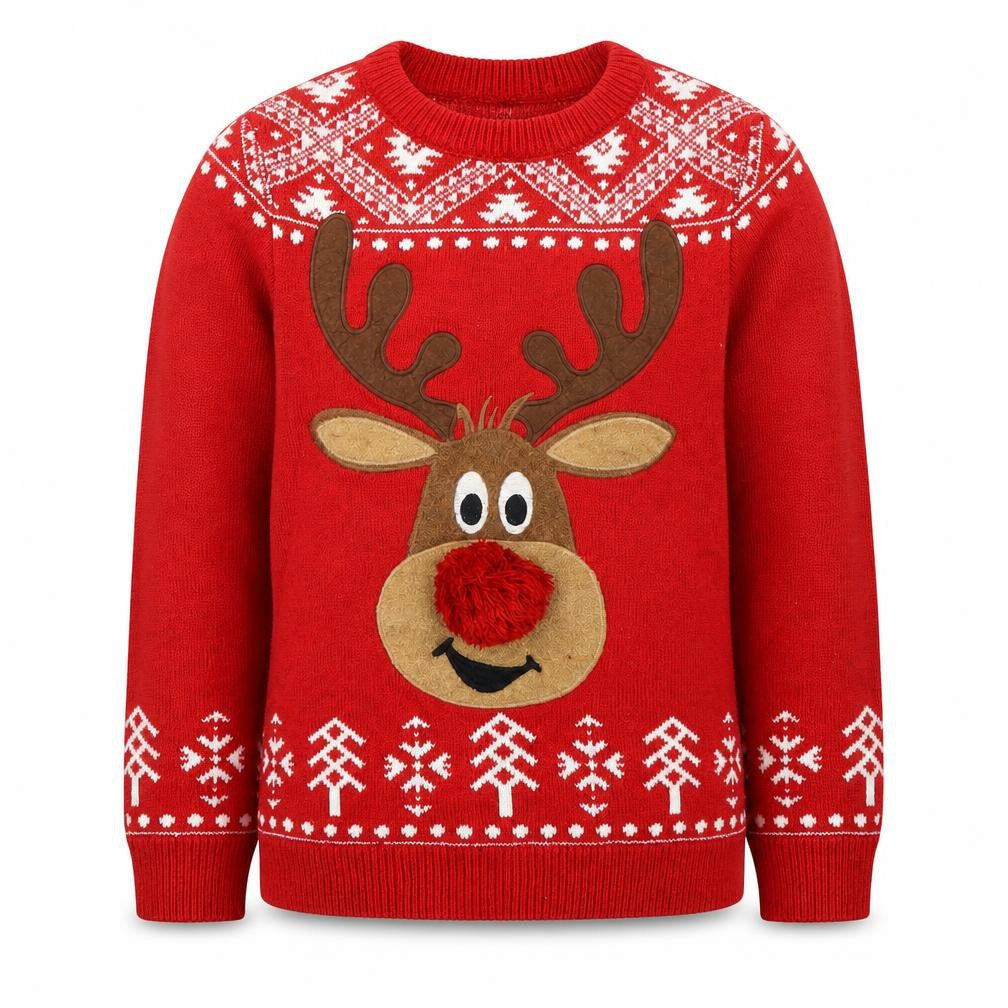 Next Boys Red Christmas Reindeer Jumper 9-10 Years Crew Neck Knit