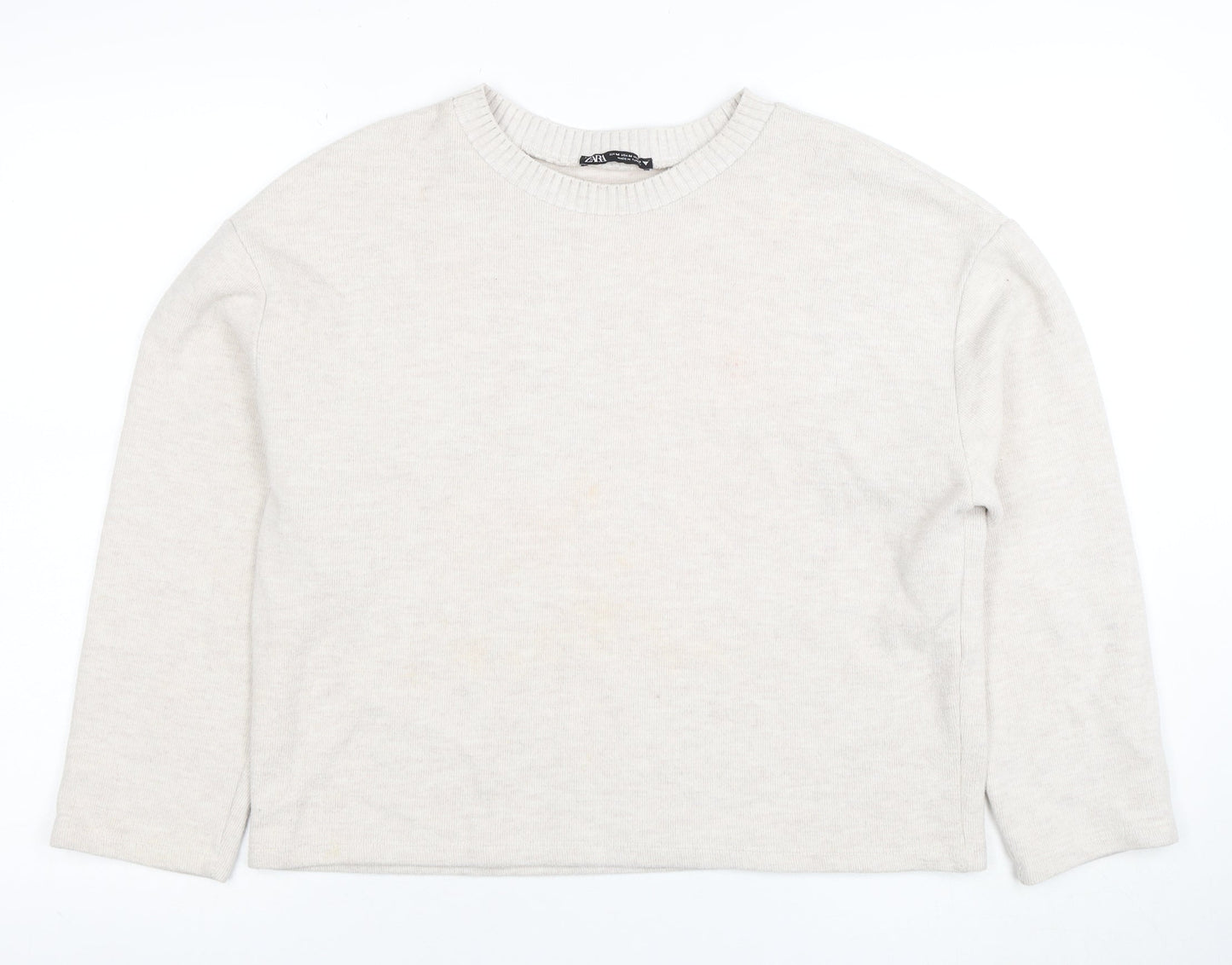 ZARA Women Beige Knit Cotton Blend Crew Neck Jumper Size 12